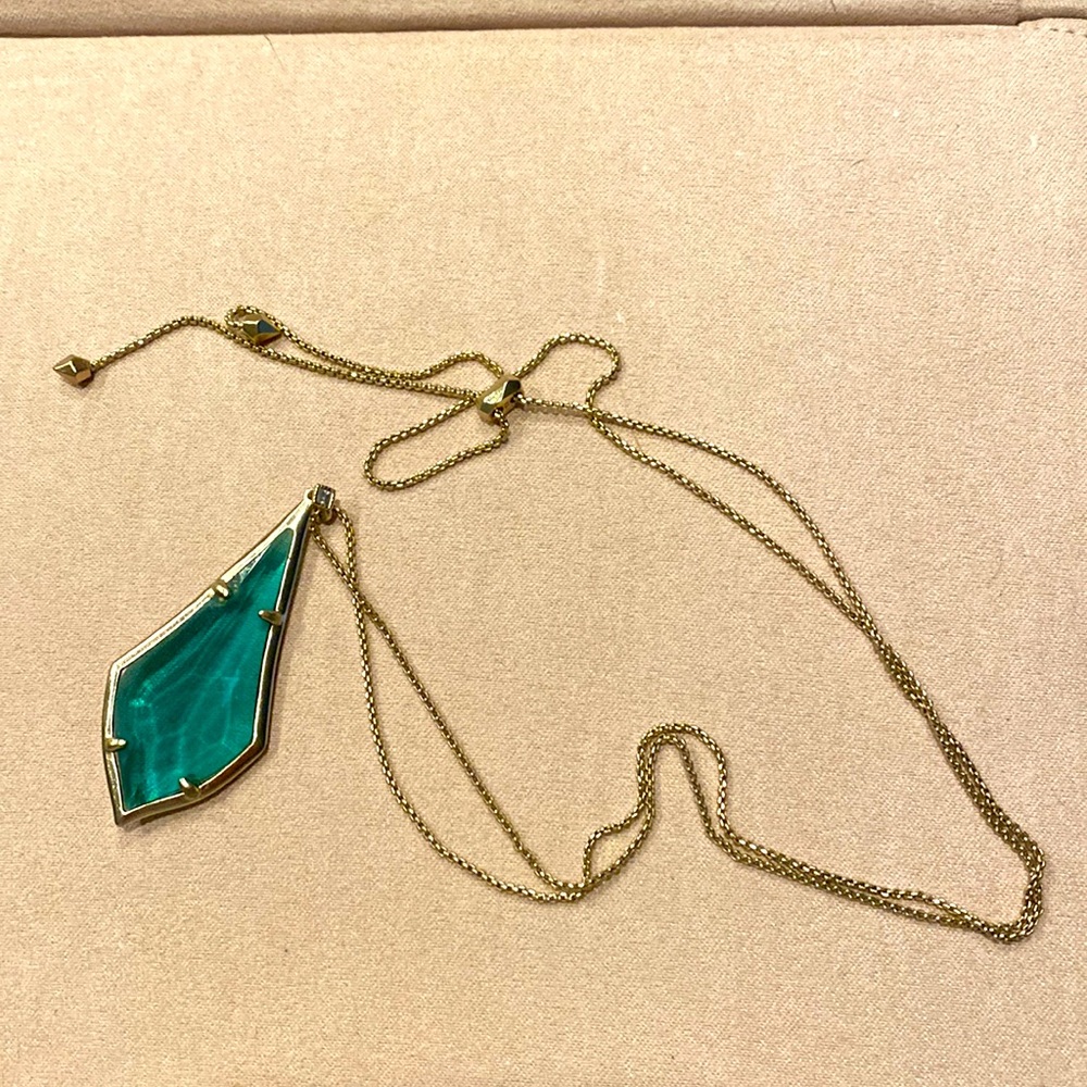 Kendra Scott adjustable necklace with emerald green charm